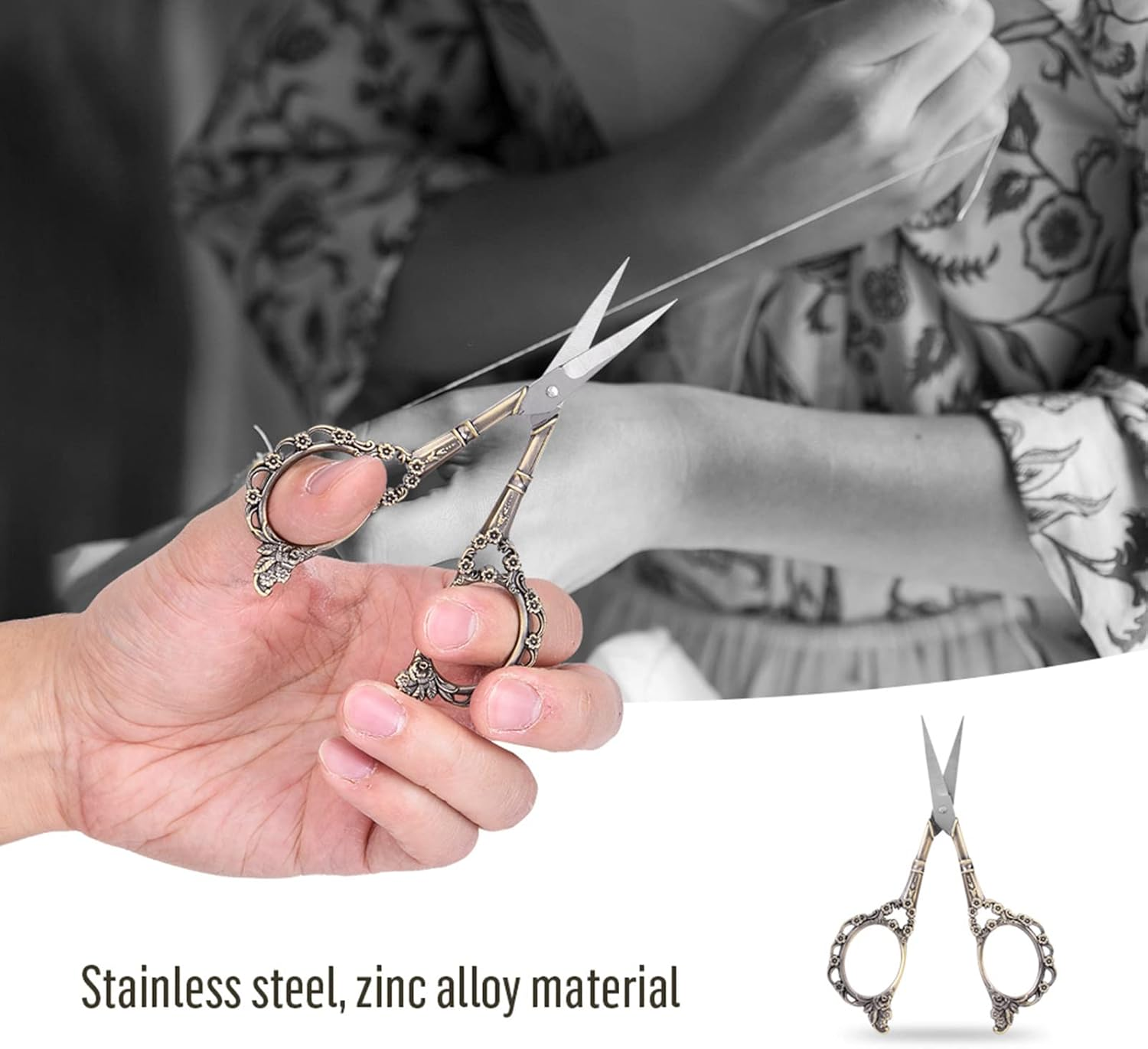 1Pc Vintage Flower Pattern Scissors Needlework Embroidery Stainless Steel Tailor Scissors Small Sharp Sewing Scissors Stainless Steel Sewing Scissors for Art Work (Bronze Plating) - Gold image number 6