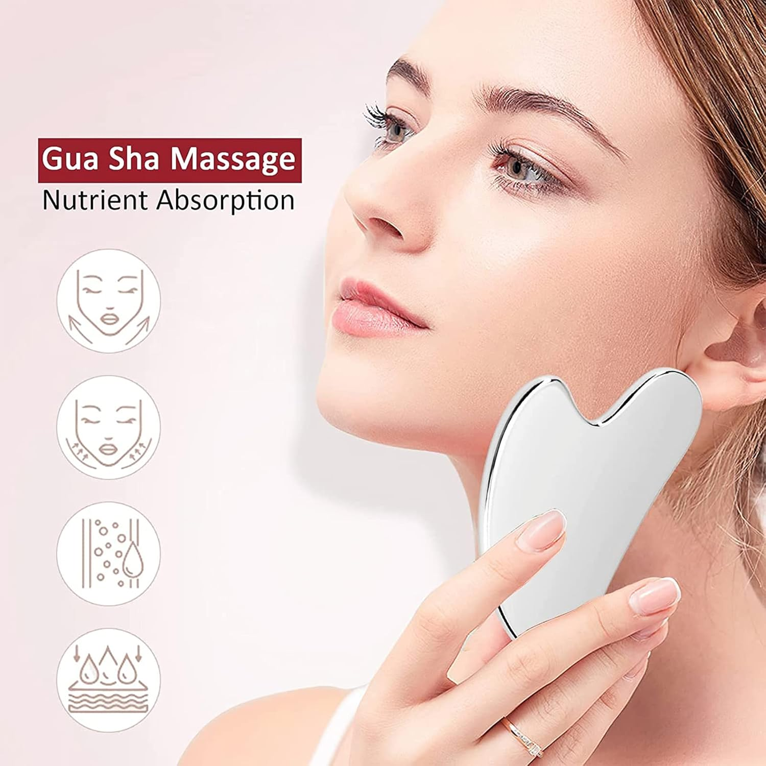 TAVVKE Gua Sha Facial Tool, Stainless Steel Guasha Scraping Massage Tool, Lymphatic Drainage Massage Scraper for Face, Eyes, Neck, Body