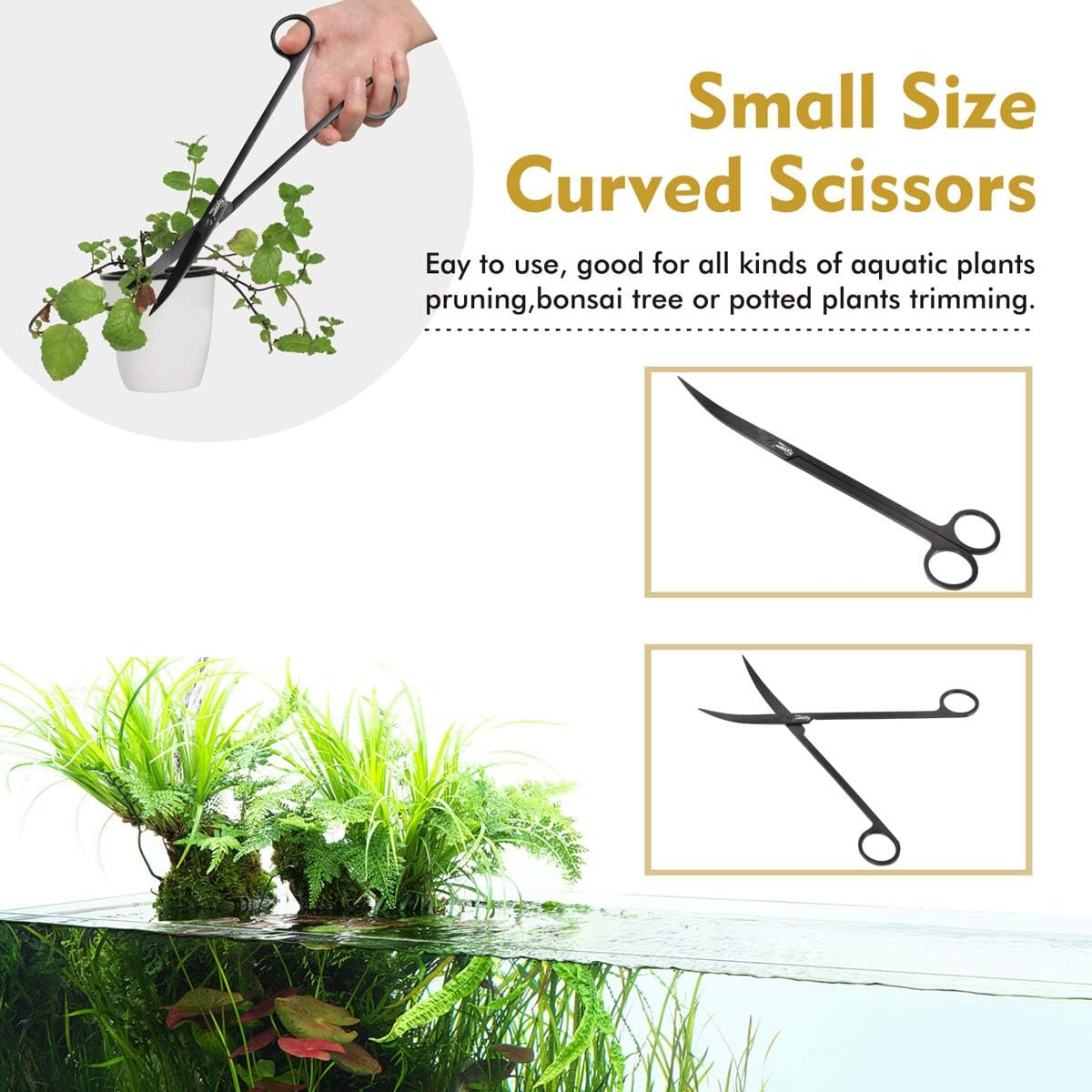 Hygger Long Stainless Steel Premium Aquarium Tools, 4 PCS Aquatic Plant Tweezers Scissors Spatula Kits Comes with 1 Cleaning Cloth, for Fish Tank Starters image number 2