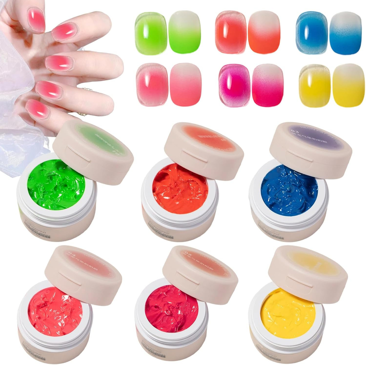 Rronnoy Patting Gel | 6 Colors Gradient Nails Pat Painting Gel | Beauty Care Products Gradient Sponge Pat Manicure Art for Women Salon Girl Beginner Home image number 5