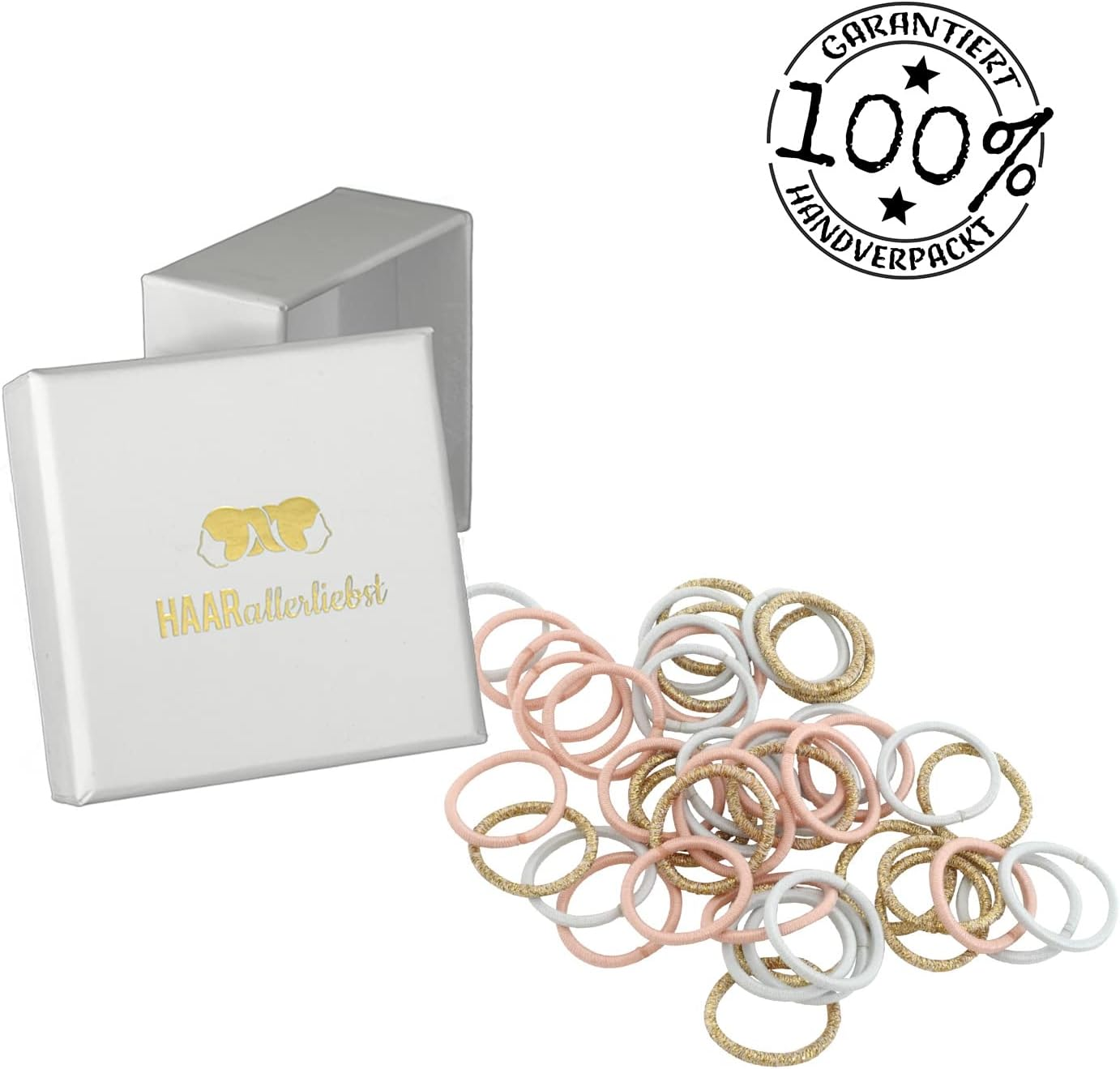 Haarallerliebst Hair Bobbles Mini Extra Small (Pack of 45 | Pink, Light Blue, Gold | 2 Cm) with Box for Storage (Box Colour: White) - Box Colour: Pink image number 2
