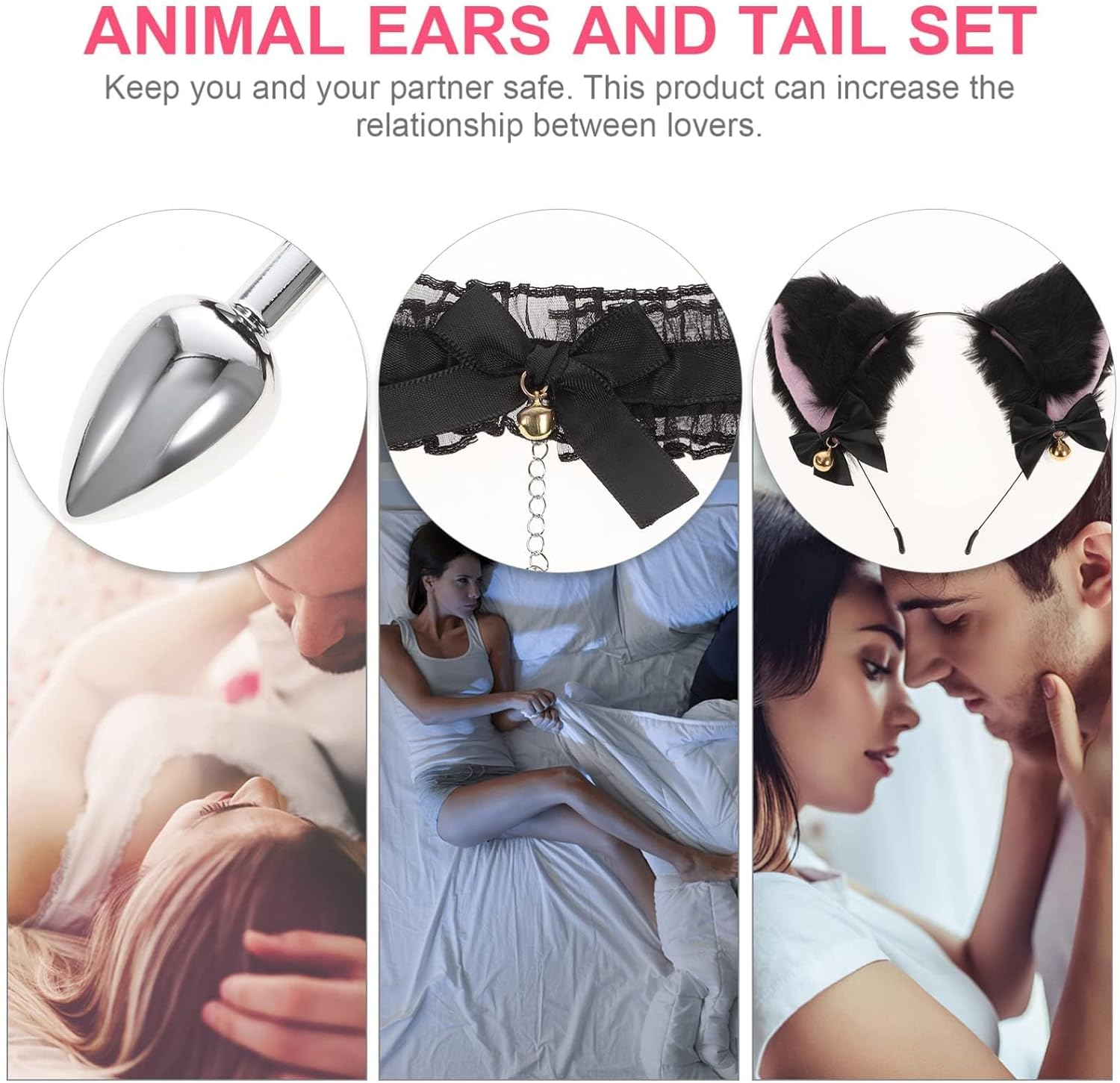 6Pcs Anal Plug Tail, Furry Fox Tail Plug Animal Ear Headband Collar Chest Clip Ball, Anal Plug Role-Playing Costume Set, Sex Toy (Black) image number 5