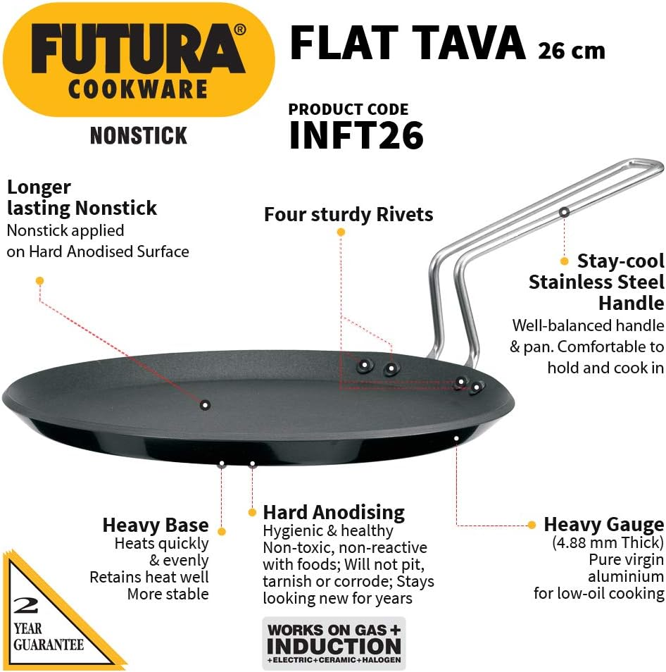 Hawkins FUTURA IQ45 Non-Stick Induction Compatible Flat Tava Griddle, 10-Inch Black image number 6