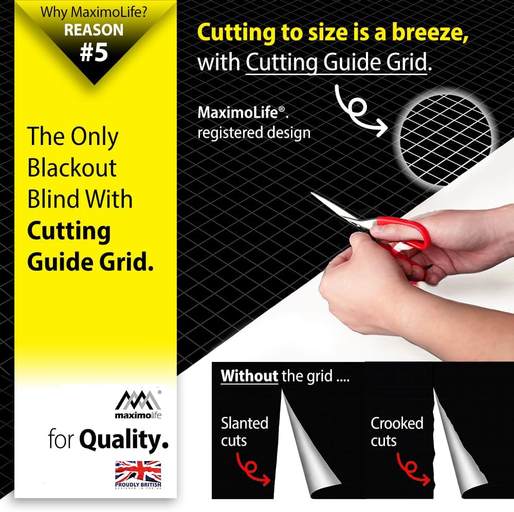 Maximolife&reg; Ultimate 100% Blackout Blind | Fits Any Size/Shape Window | Unique Cutting Guide Easier Cut-To-Size | Super Strong Suction Cups | Heat & Cold Resistant Hook & Loop | No Drill Stick On image number 2