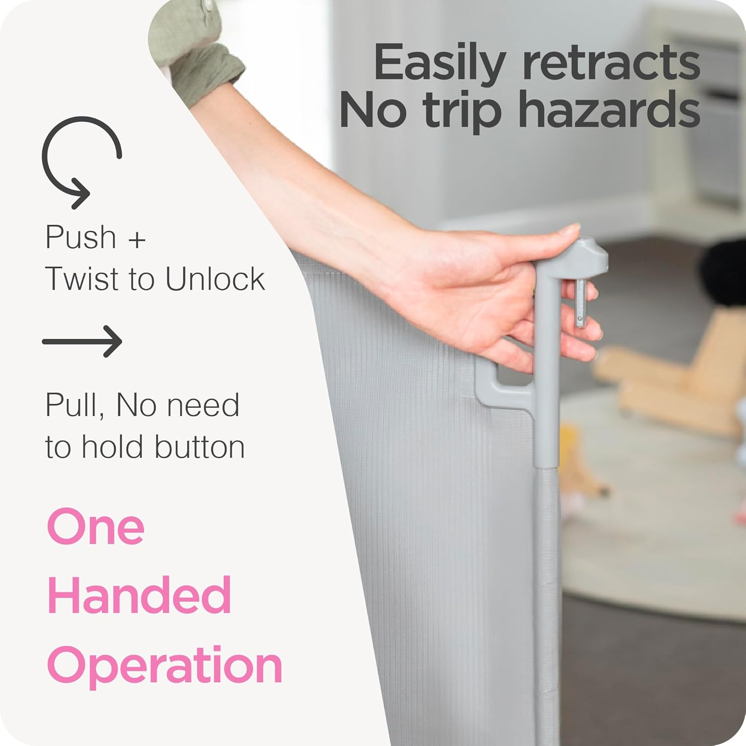 Perma Child Safety Indoor Outdoor Ultimate Retractable Baby Gate, 98Cm Tall Extends to 2M Wide, Grey image number 2