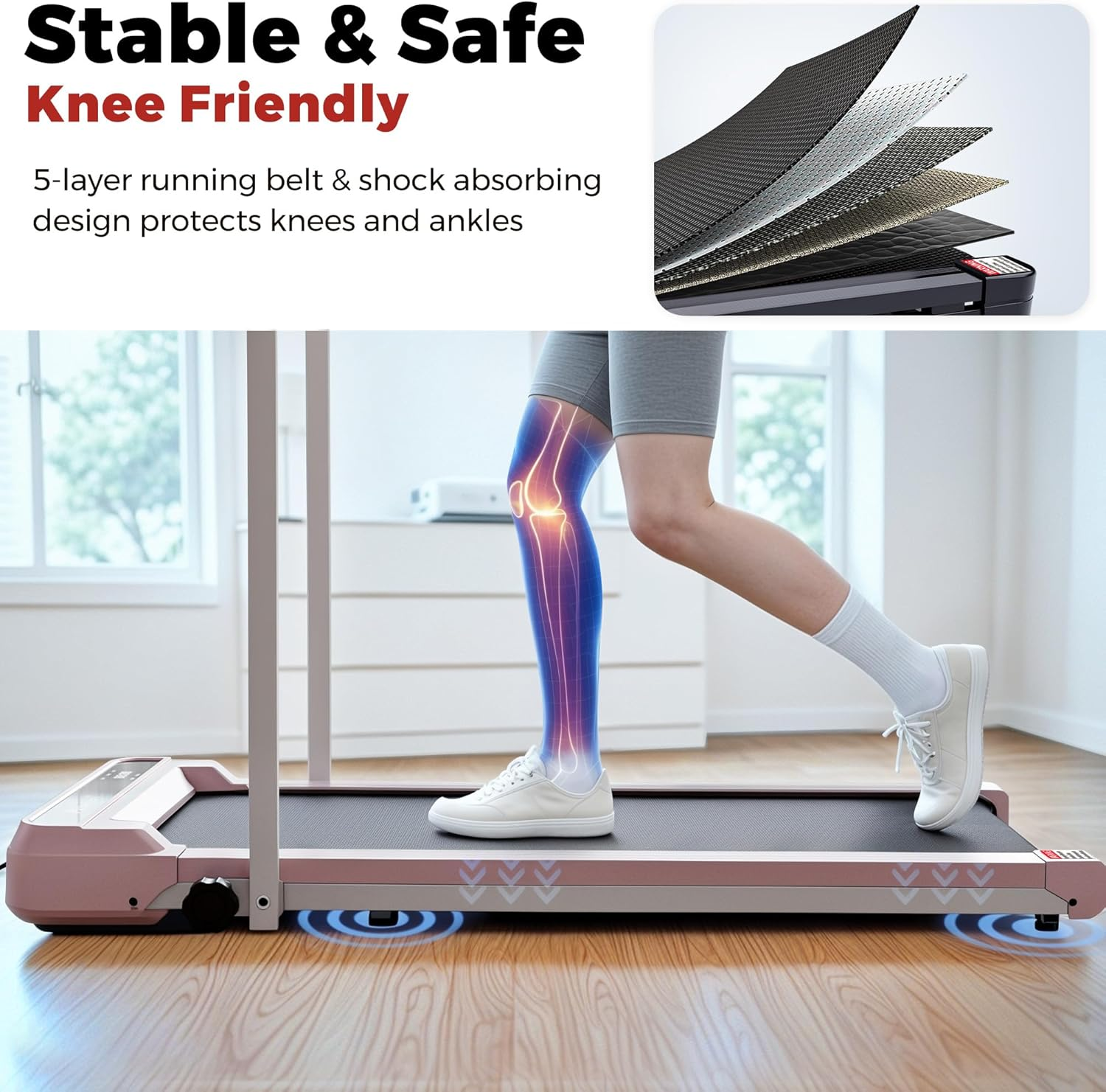 Advwin 3 in 1 Walking Pad Treadmill, under Desk Treadmill for Home, Compact Portable Electric Walking Jogging Machine with Shock Absorption|Non-Slip|Led Display|Quiet Motor|120Kg Capacity - Black image number 4