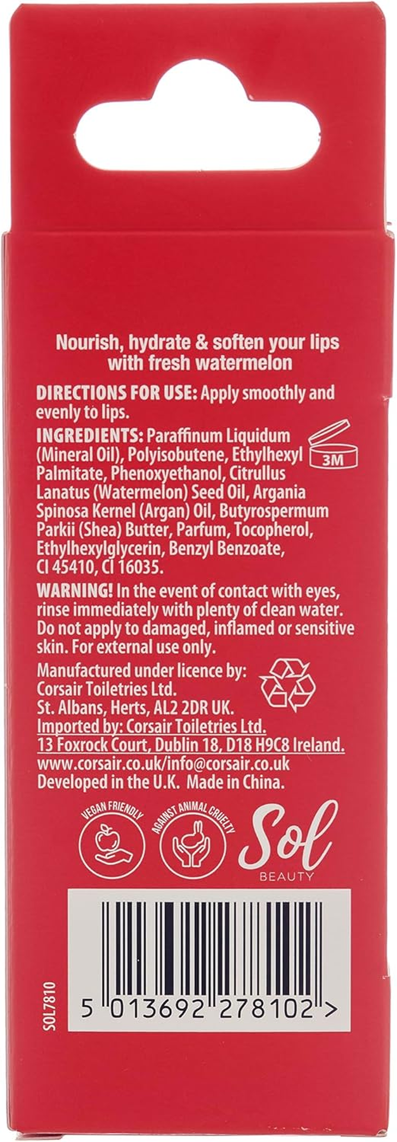 Sol Beauty Watermelon Lip Oil with Watermelon Extract and Shea Butter, Nourish, Hydrate and Soften Your Lips, Vegan Friendly and Cruelty Free Lip Oil 2 X 3G