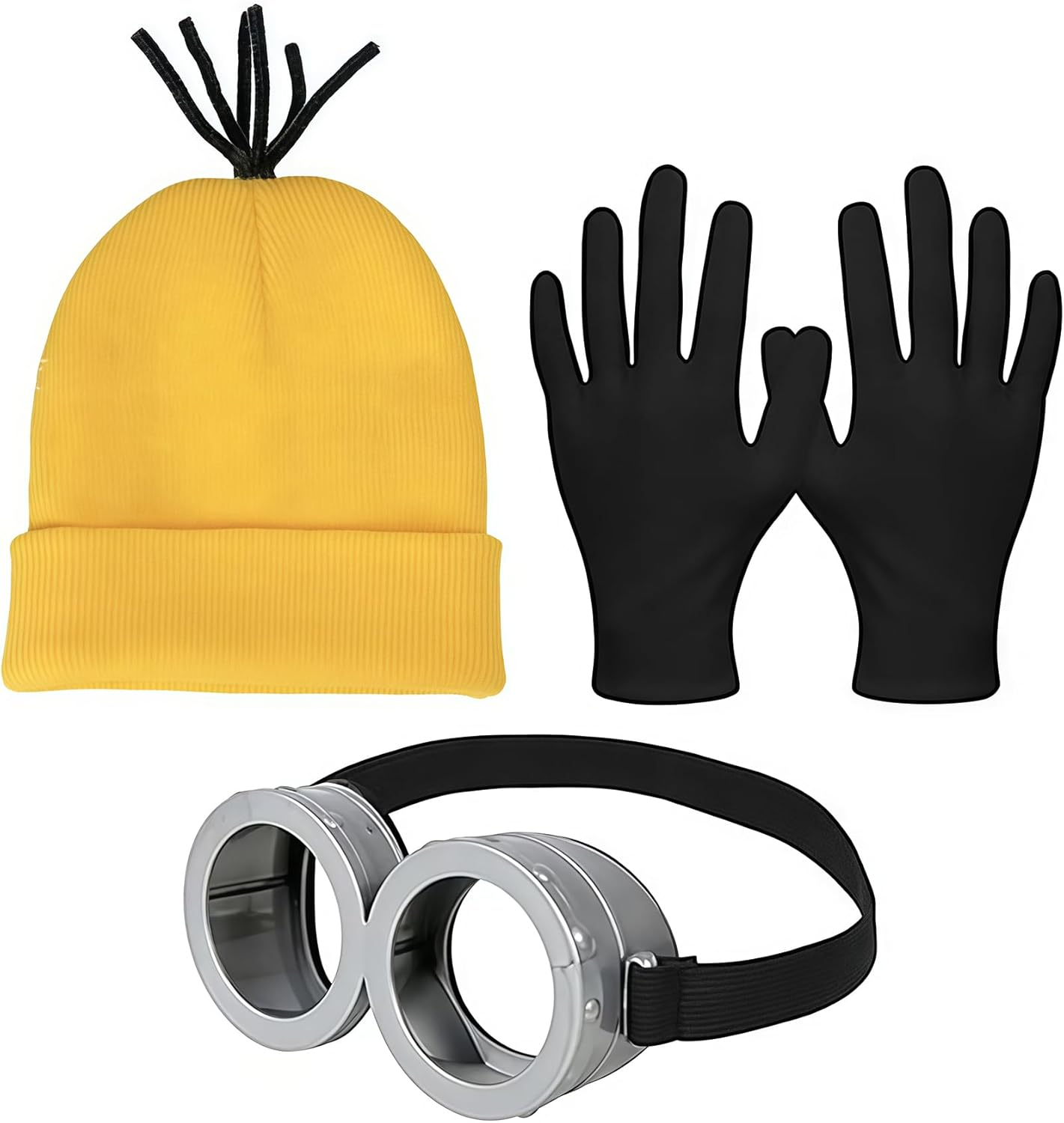 Halloween Costume Accessories Adults Steampunk Goggles Glasses Yellow Beanie Hat Black Gloves for Men Women Halloween Cosplay Party image number 2