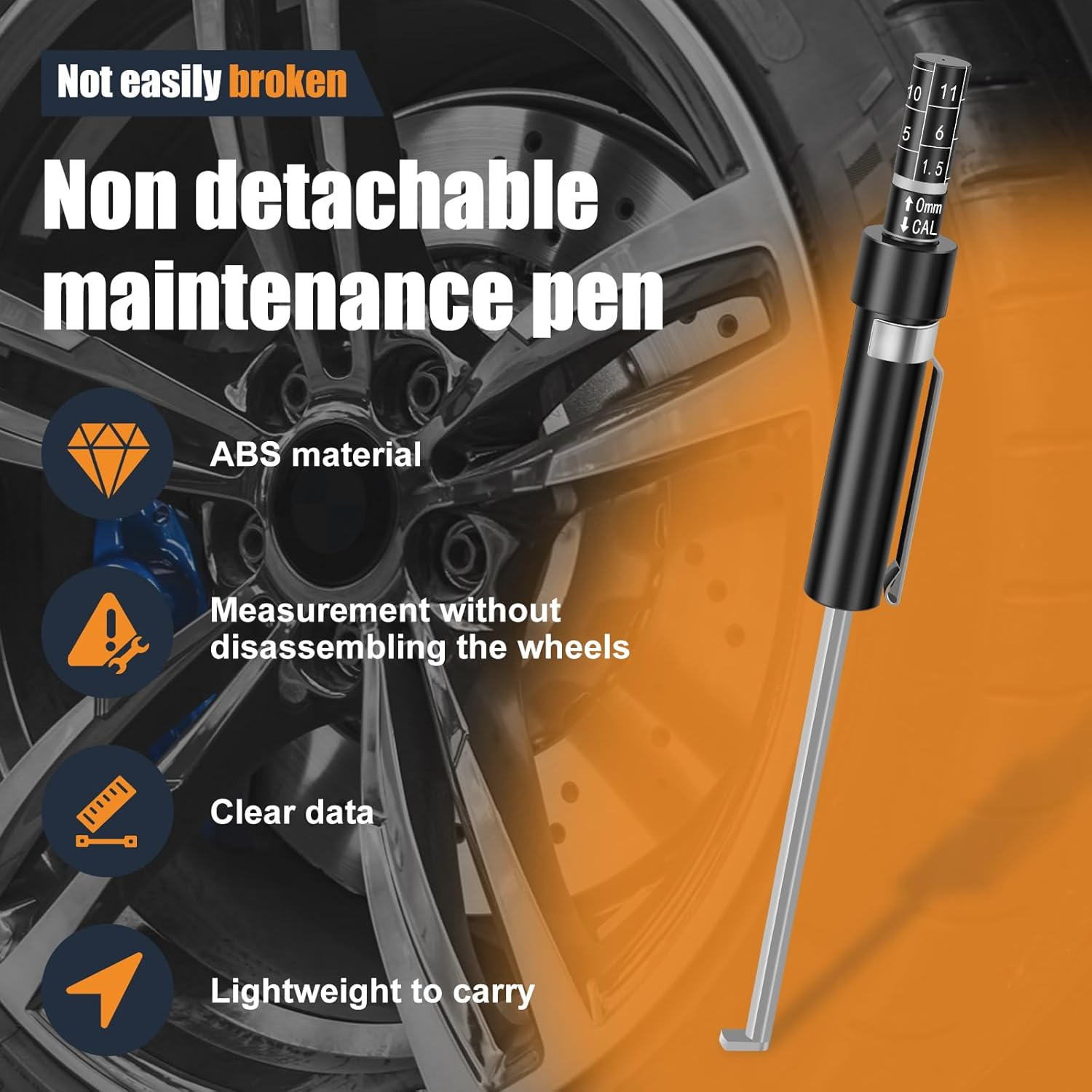 Car Brake Pad Thickness Gauge, Brake Pad Measuring Tool, Brake Pad Tester Pen, Brake Pad Tester Pen with Scale Brake Pad Gauge Auto Brake Measuring Tool for Internal External Brake Pad image number 3