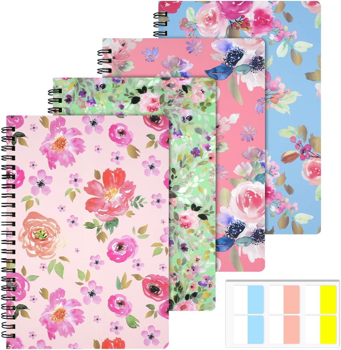 4 Pack A5 Spiral Notebook with 60 Pcs Tabs, Flower Design Line Journal, Hardcover Subject Notebook College Ruled, 80 Sheets/160 Pages Thick Paper Smooth Writing Aesthetic for School Students Women image number 6