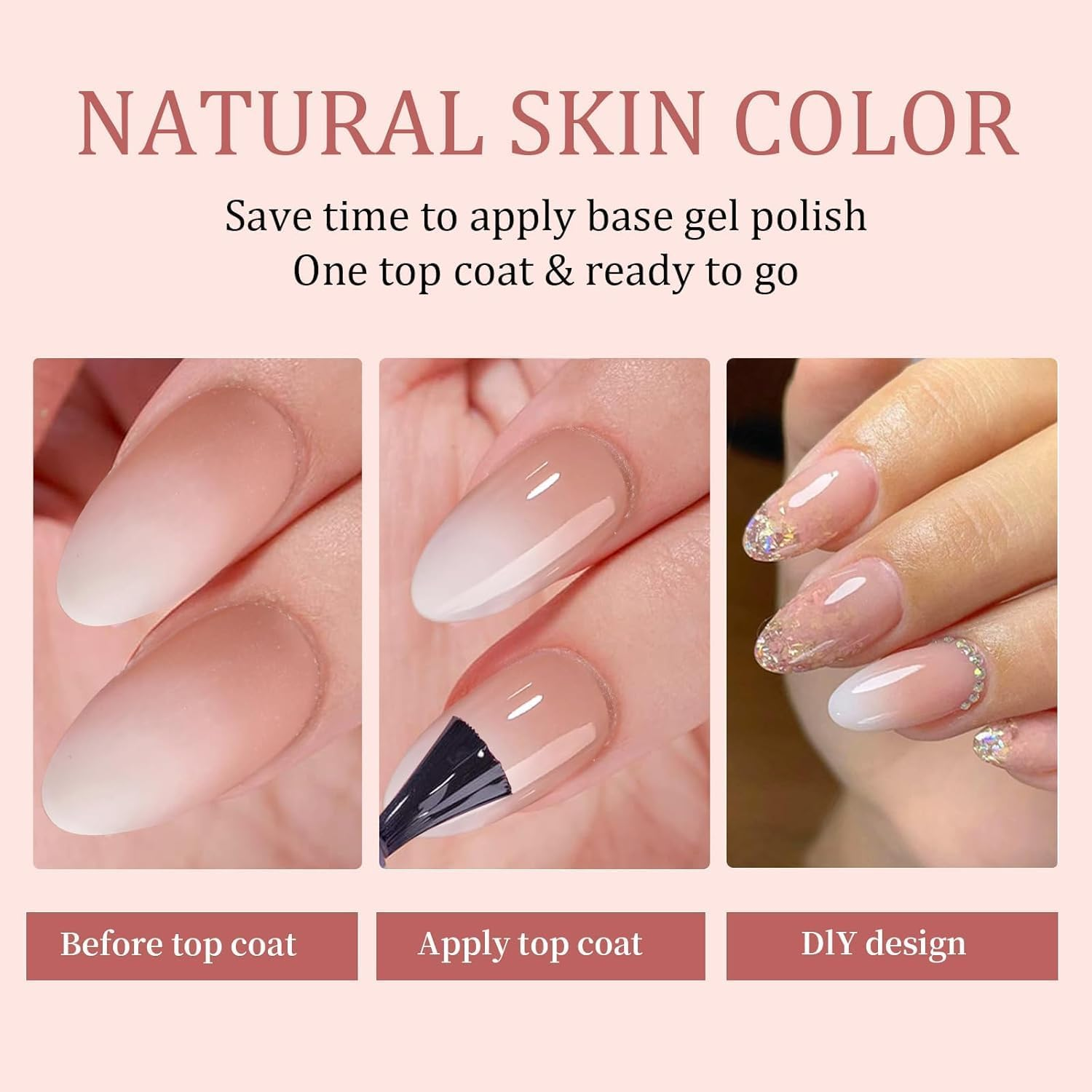 French Gel Nail Tips -150Pcs French Tip Press on Nails Pink Medium Almond 3 in 1 X-Coat Tips Pre-Applied Base Coat, No Need to File Fake Nails for Nail Art DIY 15 Sizes (Gradient Color, Almond) image number 1