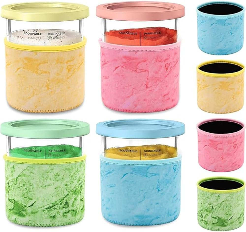 4 PCS Ice Cream Neoprene Sleeve, Reusable Insulated Sleeves Ninja Creami Accessories, for Ninja Creami Pints,Compatible with NC301 NC300 NC299AMZ Series Ice Cream Maker Containers image number 1