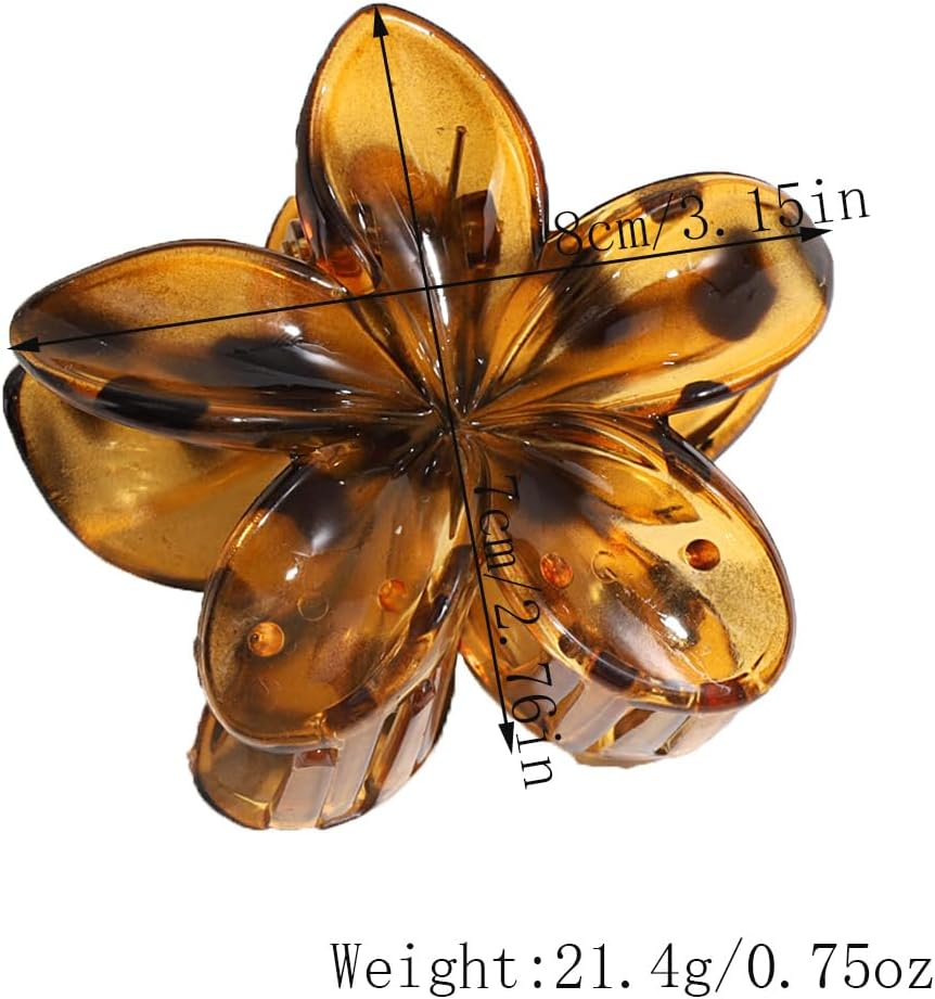 Blausky Pack of 6 Flower Hair Clips, Plumeria Flowers Hair Clips, Flower Hair Clip, Hawaiian Hair Accessories, Colourful Flower Hair Clip, Non-Slip, Cute Acrylic Hair Clips for Women, Leopard Brown image number 4