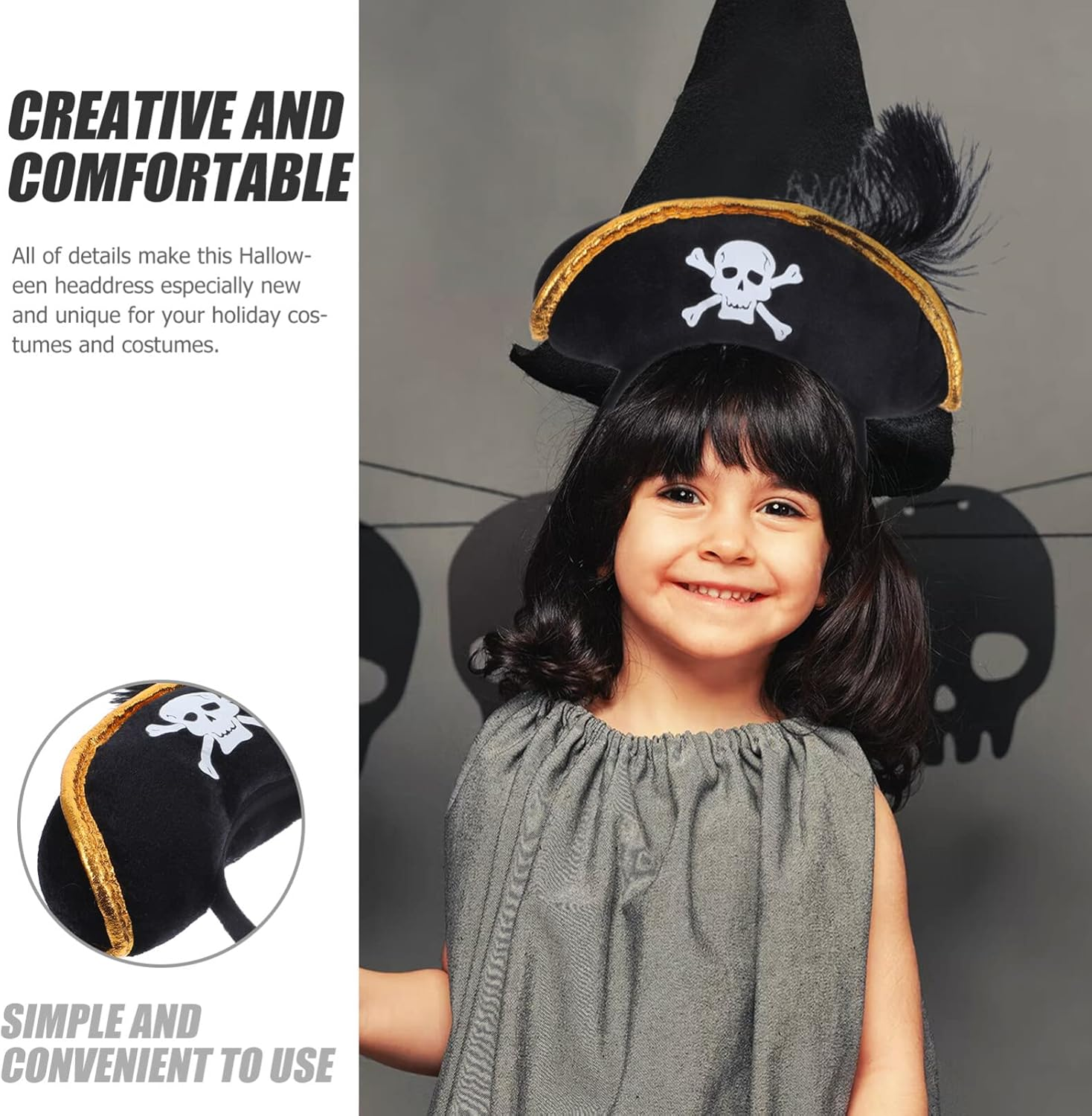 Ciieeo Skull Hat Headband Pirate Skull Hairband Cosplay Pirate Headbands Captain Hat Headband Kids Costumes Party Headbands Child Non-Woven Fabric Scarf Skeleton image number 6