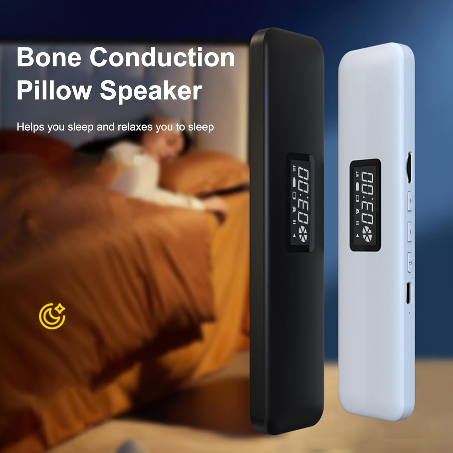 Pillow Speaker, Bone Conduction Stereo, Mini Portable Bluetooth Sleep Headphones for Deep Sleeping, Sleep Bar Pillow Speaker for Side Sleepers, Sleep Aid Speaker (Black) - Blue image number 2