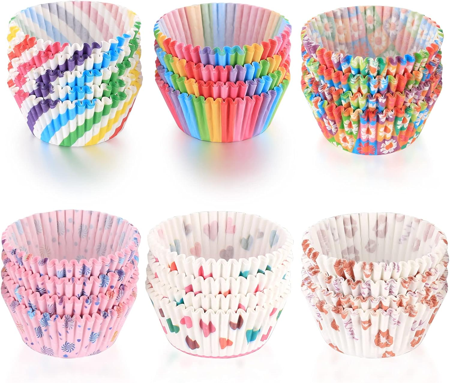 600 Pcs Cupcake Baking Cases, Muffin Cupcakes Paper Wrappers Cases Liners, Rainbow Baking Cups Wedding Birthday Party Liners Cases - 6 Styles image number 3