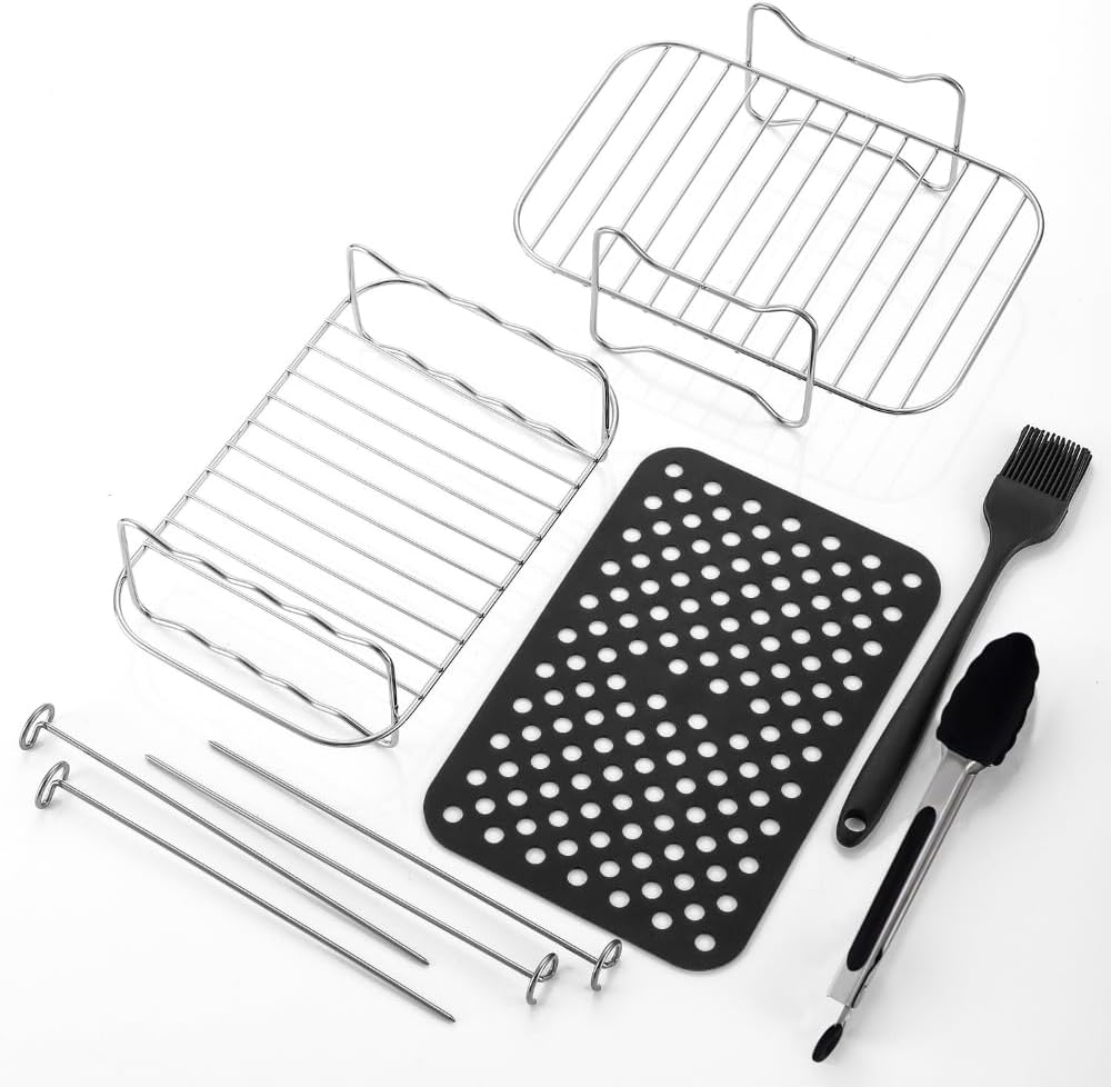 Azragon Ninja Dual Air Fryer (9-In-1), 2 Stainless Steel Racks, Heat-Insulated Clip, Oil Brush, 4 Sausage Skewers, 1 Mat, and Convection Oven Rectangular Shelf. image number 1