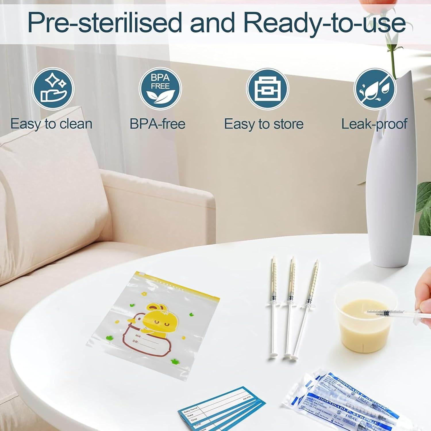 Colostrum Syringes with Caps, Weidllys 50 Sets 1Ml Colostrum Collector Kit Include 50Pcs 1Ml Sterile Syringes for Colostrum, 1 Measuring Cup, 5 Storage Bags, 50 Labels image number 4