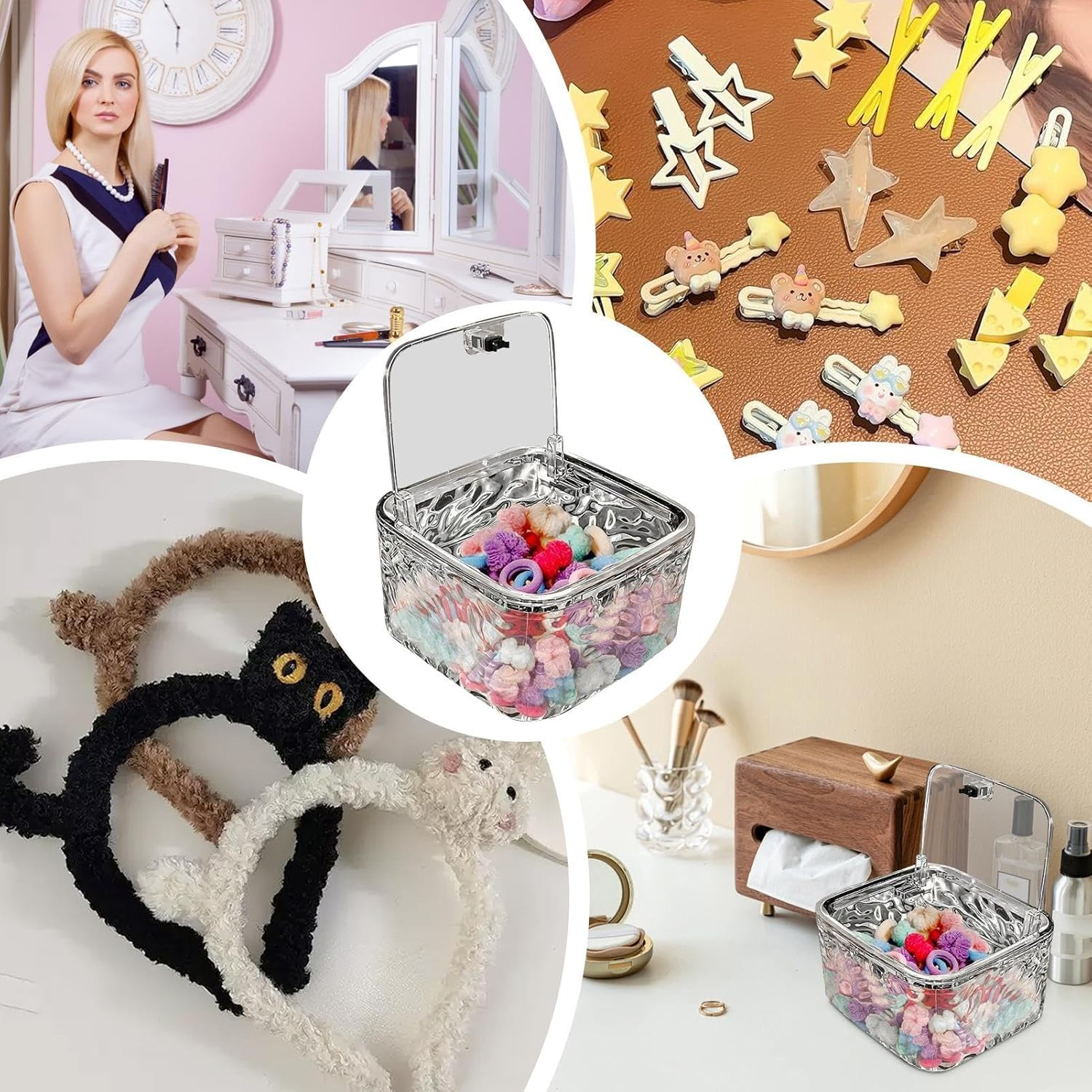 Hair Accessories Storage Container - Clear Hair Tie Organizer,Hair Accessories Holder with Lid, Storage Case, Tool Box for Hair Ties Accessory - Transparent image number 4