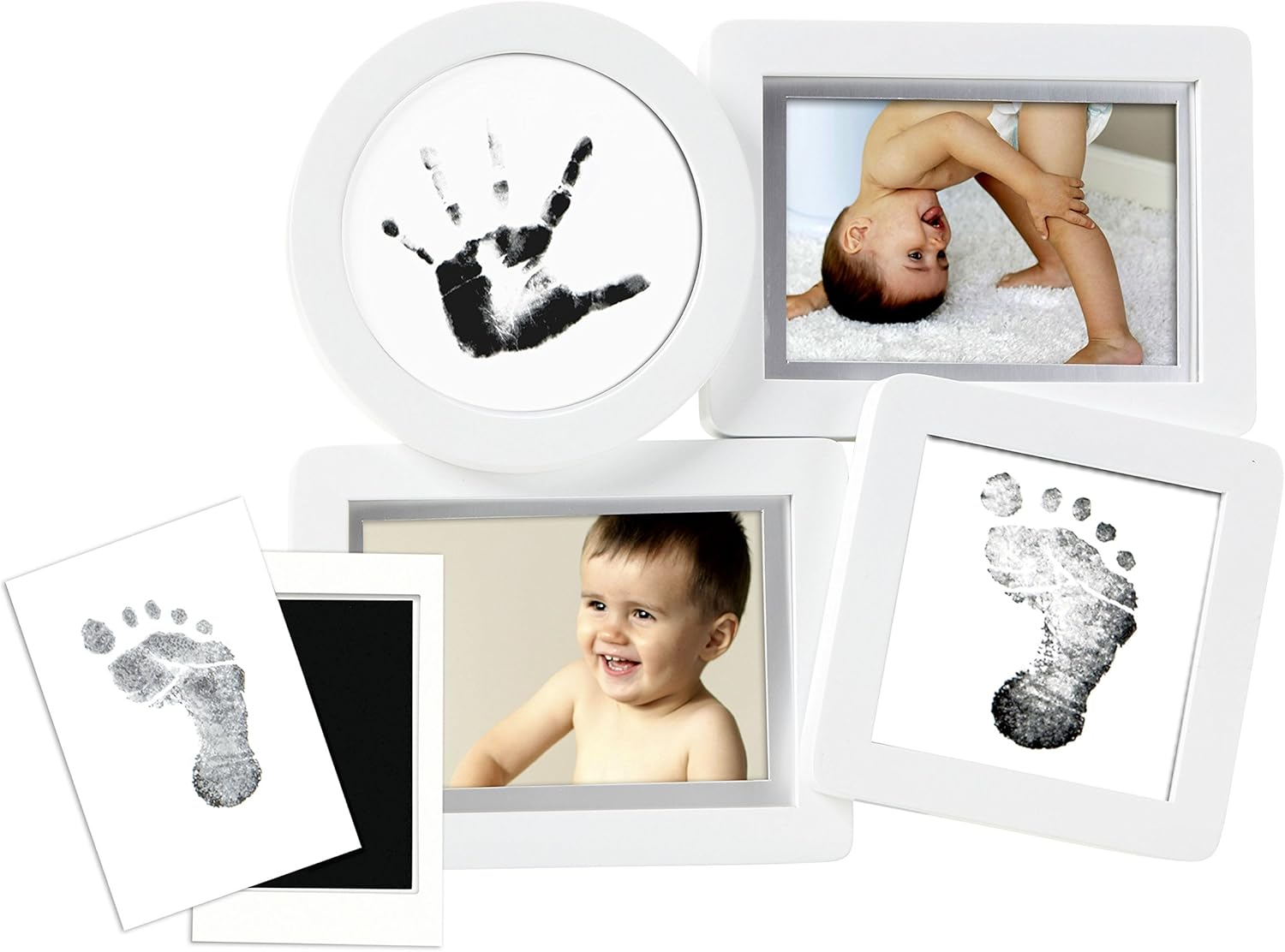 Pearhead Babyprints Newborn Collage Frame with "Clean-Touch" Ink Pad Included, Newborn Baby Registry Must Haves, White image number 2