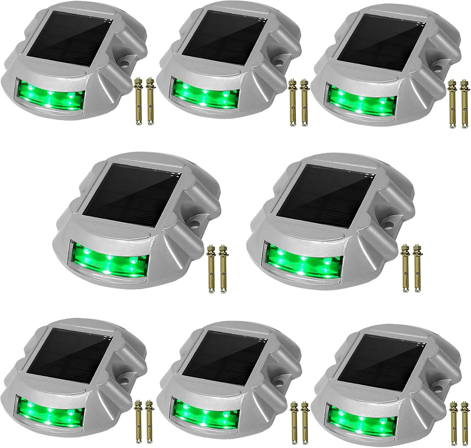 Solar Deck Lights, 8 Pack Driveway Dock Light Solar Powered LED Outdoor IP68 Waterproof Road Markers, Warning Step Light Driveway Light for Sidewalk Garden Path Stair Road Yard, Green Light