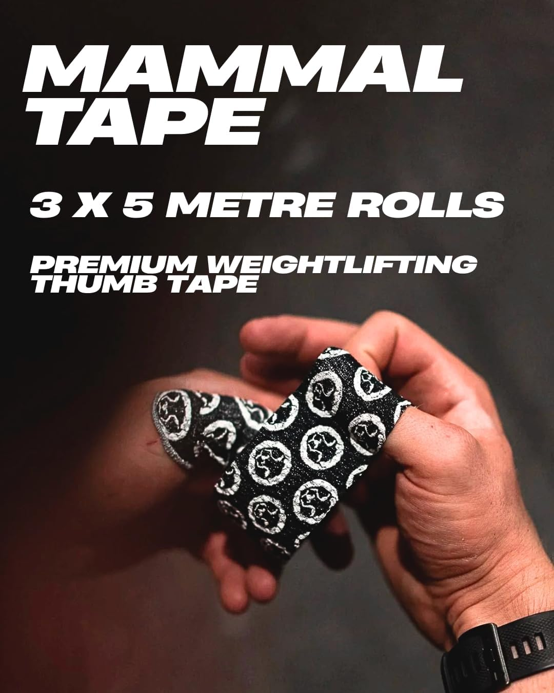 Mammal Strength Thumb Tape 30Ft / 9-Metre per Roll (4 Pack) Super Sticky & Stretchy Weightlifting Tape for Cross Fit, Olympic Lifting, Flexible & Easily Tearable Hook Grip Tape image number 3