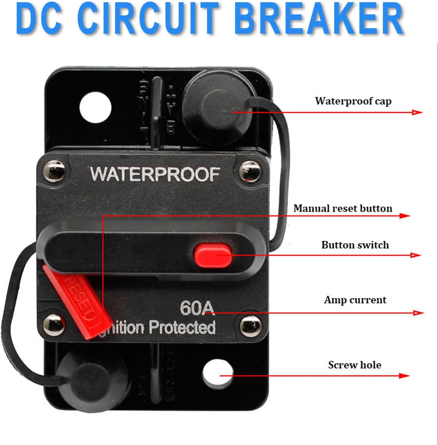 BEANPRECOY Circuit Breaker with Manual Reset 12V-48V DC Waterproof Audio Inline Fuse Holder Inverter for Car, Motor, Marine Boat, Solar Power image number 1