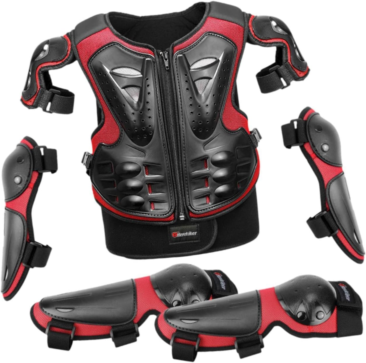Qcchieus Kids Motorcycle Guard Suit Dirt Bike Gear Comfortable Chest Spine Back Protector with Elbow Knee Pads for Skateboard - Black image number 3