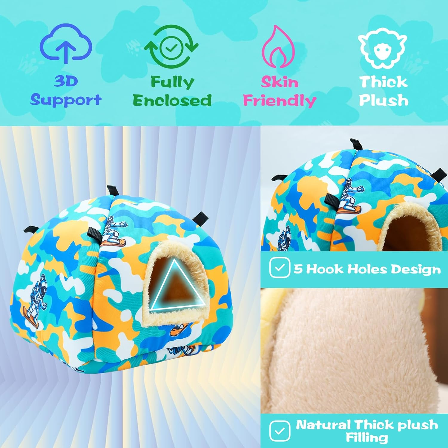 SUSOO Plush Warm Hamster Hideout for Small Animal Bedding Cage Accessories,Breathable Guinea Pig Bed House Hideout for Dwarf Rabbits,Chinchillas,Hamsters,Hedgehogs,Squirrel and Rats（Astronaut/S/Size image number 3
