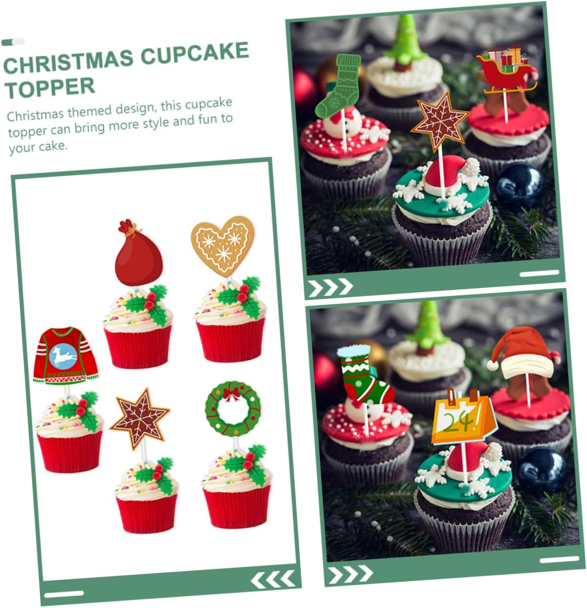 24Pcs Christmas Cake Decoration Festive Cupcake Toppers for Birthdays Showers Holiday Parties Lightweight Easy to Use Christmas Themed Picks for Cakes Desserts image number 1