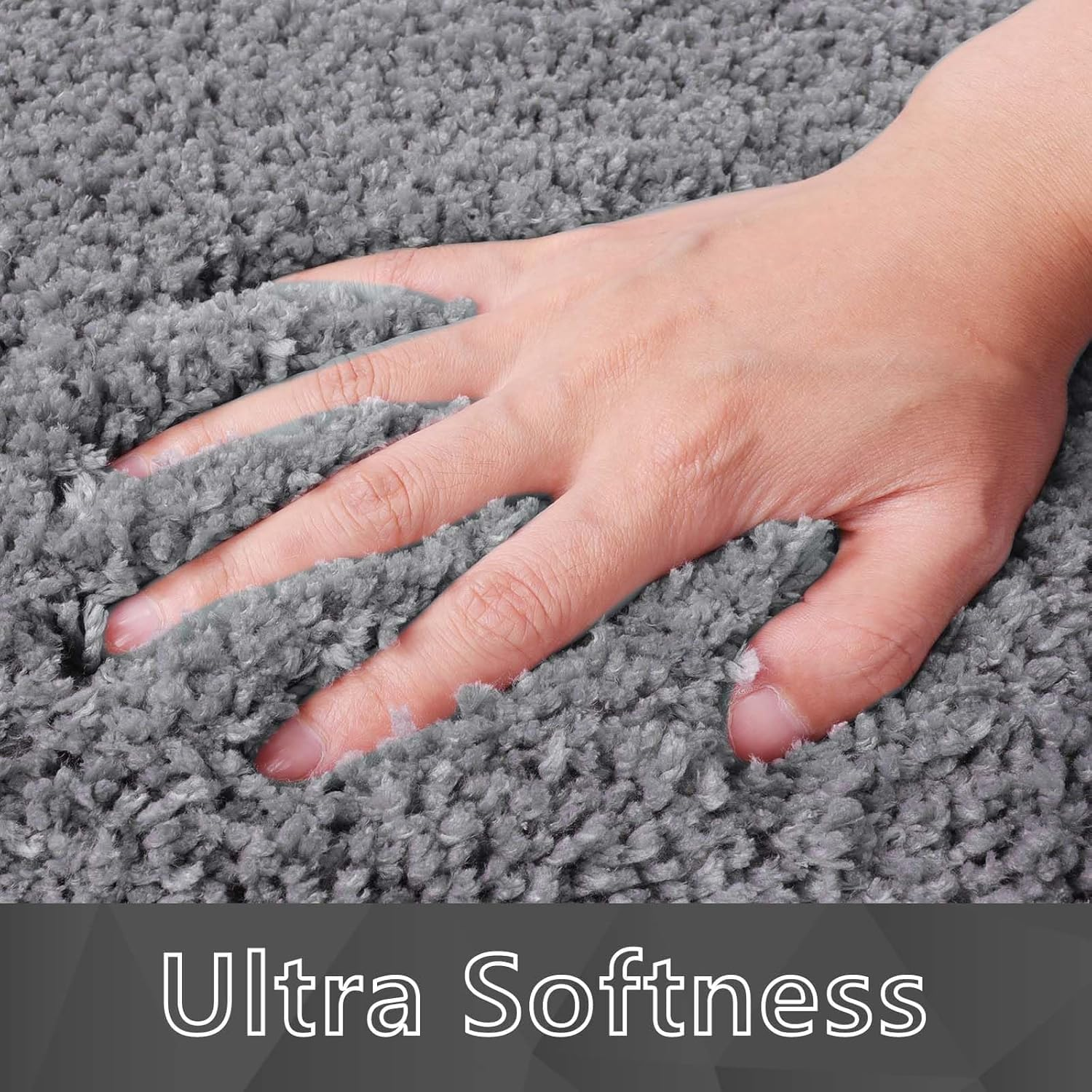 Miners2000 Shaggy Bathroom Rug, L-Shaped Dark Grey Bath Mat, Non Slip Corner Shower Mat, Water Absorbent Soft Bath Rug, Fluffy Washable Rug Carpet for Square Shower, Tub, Bath Room image number 2