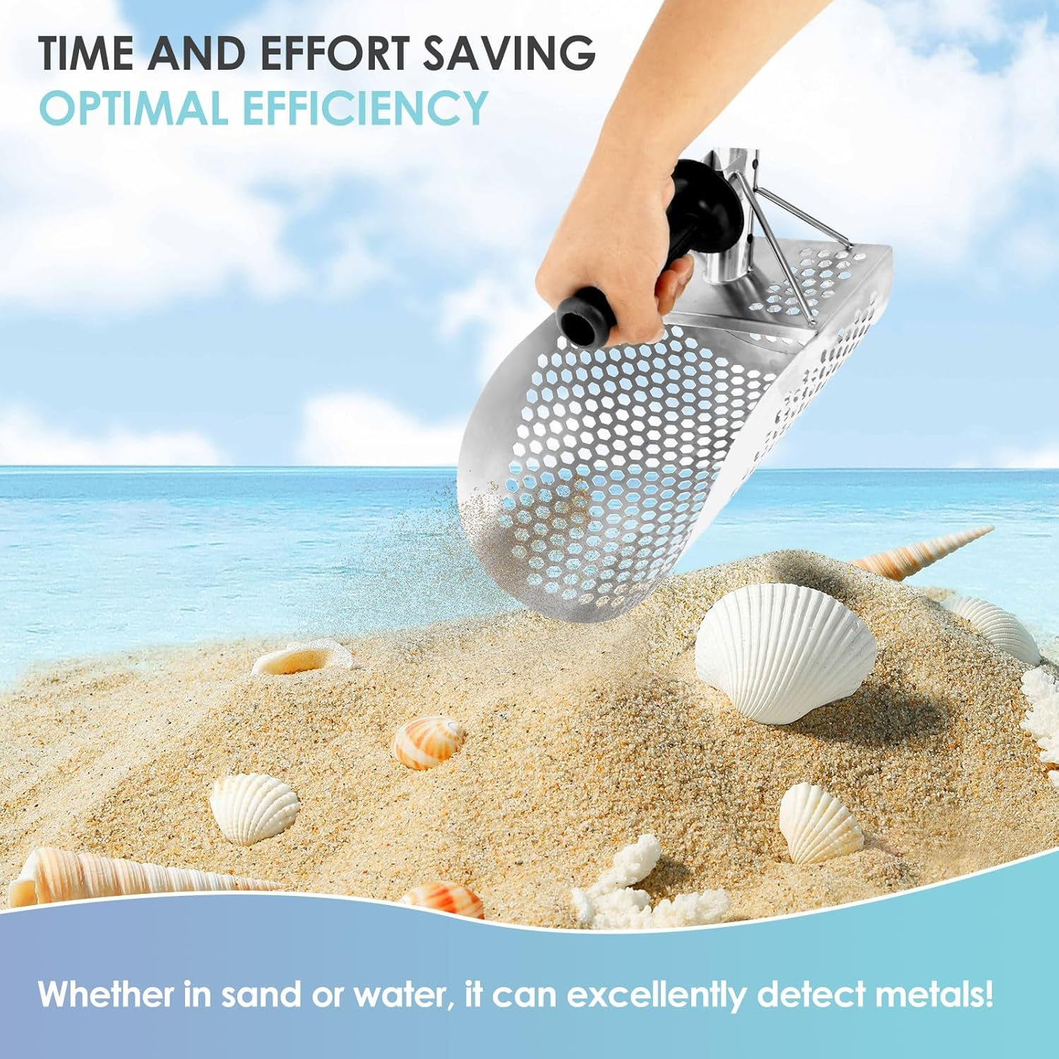 Long Handle Sand Scoop,Stainless Steel Metal Detecting Sand Scoop,Sand Scoop for Metal Detecting,Sand Scoops for Treasure Hunting,Beach Treasure Hunting Scoop for Beach Treasure Finding(Shovel) image number 2