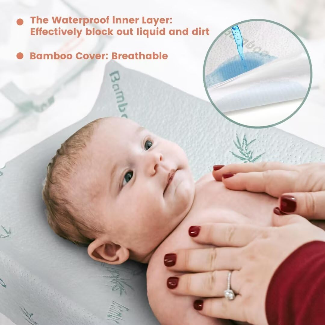 Fond + Found Waterproof Changing Pad, Washable Bamboo Cover Contour Diaper Changing Pad for Baby Changing Table Pad, Dresser Top, Hypoallergenic Cover image number 5
