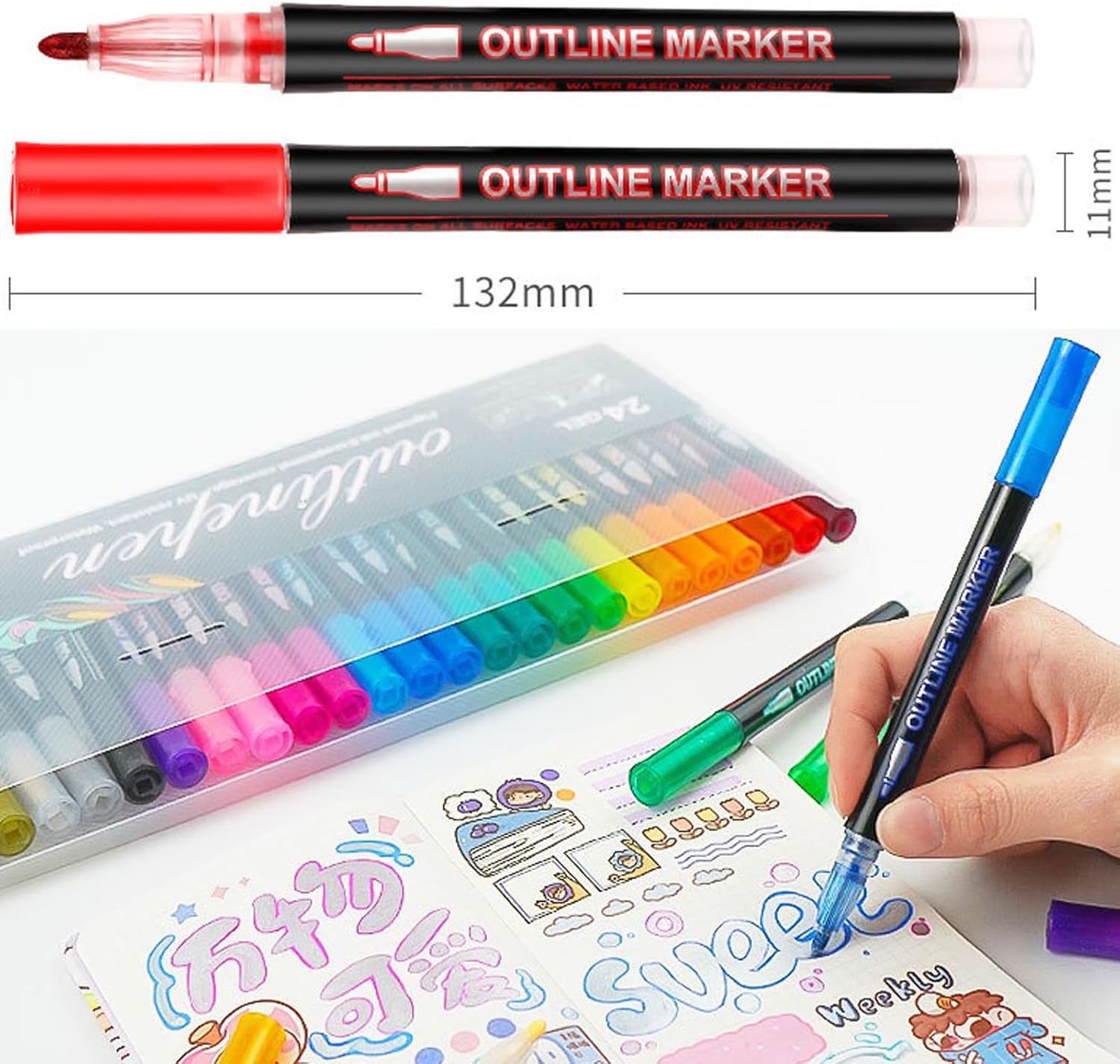 12 Color Metallic Outline Markers，Double Line Glitter Pens for Greeting Cards,Art Drawing, Cards & Crafts (12) image number 1