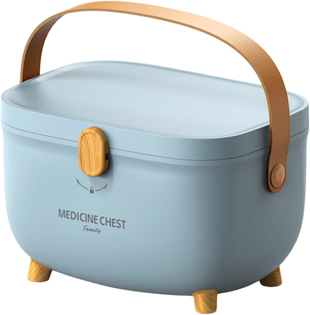 AIMALL Double-Layer Family Medicine Storage Box, Durable Plastic Household Organizer, 11X7.87X7.09 Inches, Rotatable Lock, Three Colors