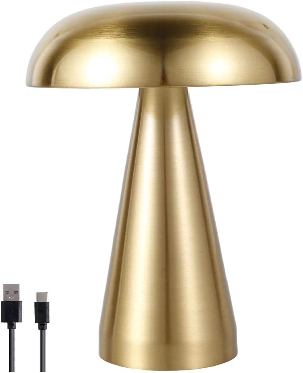 Mushroom Table Lamp Portable Cordless LED Desk Light USB Rechargeable 3 Color Dimming Decorative Metal Bedside for Bedroom Living Room Study Office Energy Saving