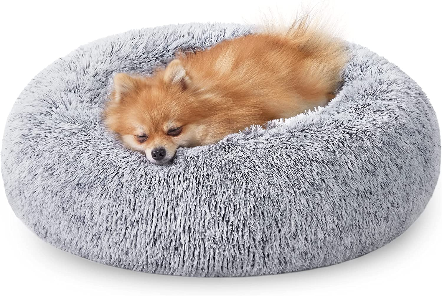 Feandrea Fluffy Dog Bed, Cat Bed, Doughnut Cushion, Washable, Removable Padding in the Centre, Long Plush, 60 Cm Diameter, Ombre Grey PGW038G01 image number 2