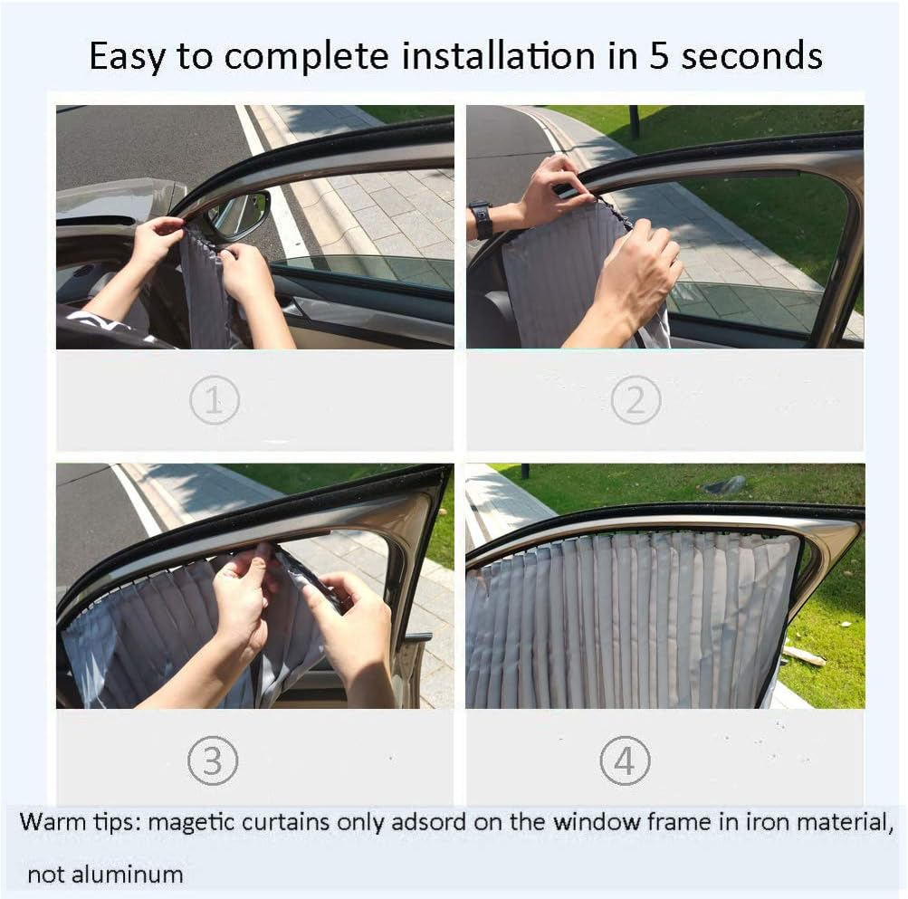 ZATOOTO Car Side Window Sun Shade - 2 Pcs Grey Magnetic Privacy Sunshades - Curtain Keeps Cooler Screen for Baby Sleeping - Black image number 4