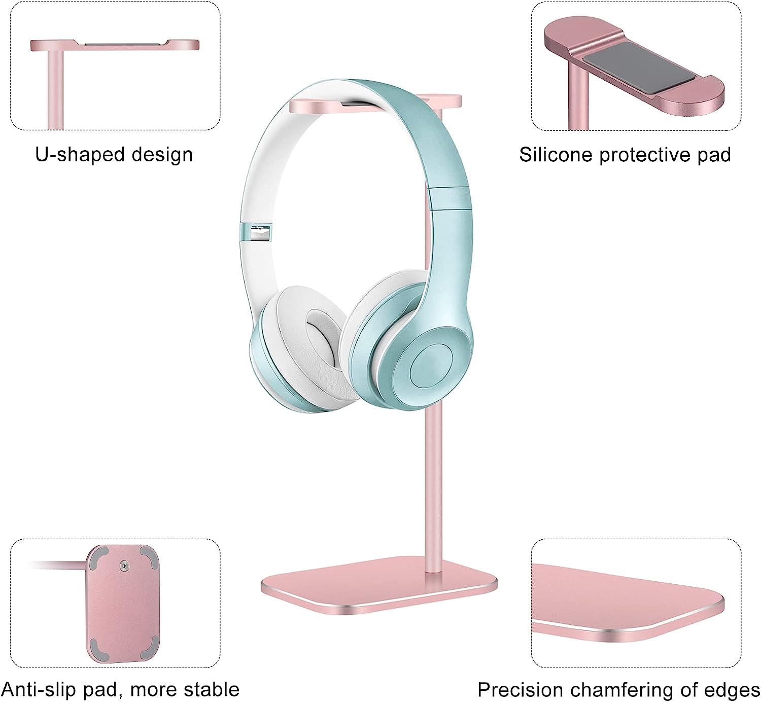 Headphone Stand Aluminum, Headset Holder with Solid Metal Base for Desk, Compatible with Most Headphones (Rose Gold) image number 4