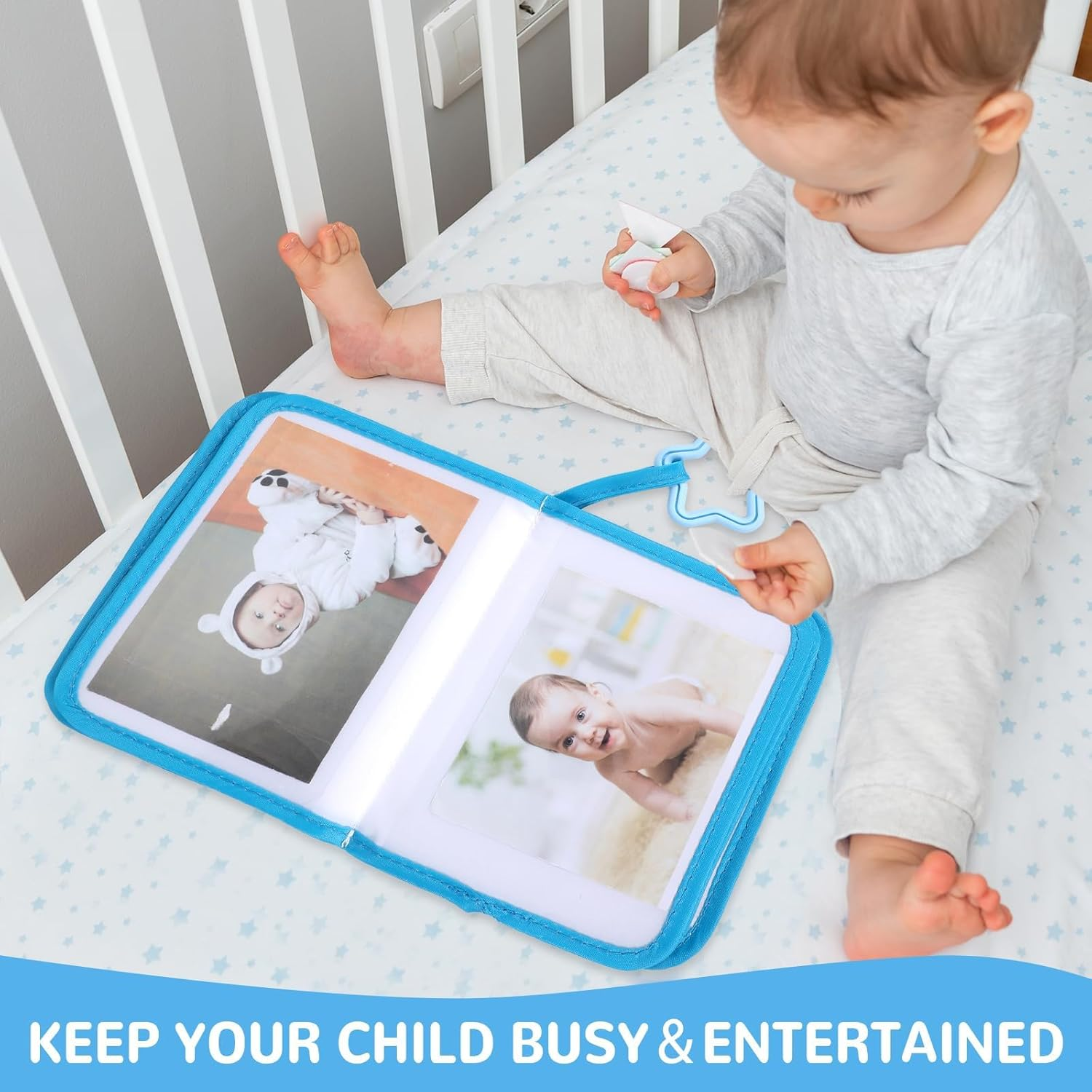 Baby'S My First Family Album Soft Photo Cloth Book Blue Heart My First Book of Photos Baby Memory Album Gift Holds 4X6 Pictures for Babies Newborn Toddler & Kids Baby Shower image number 5