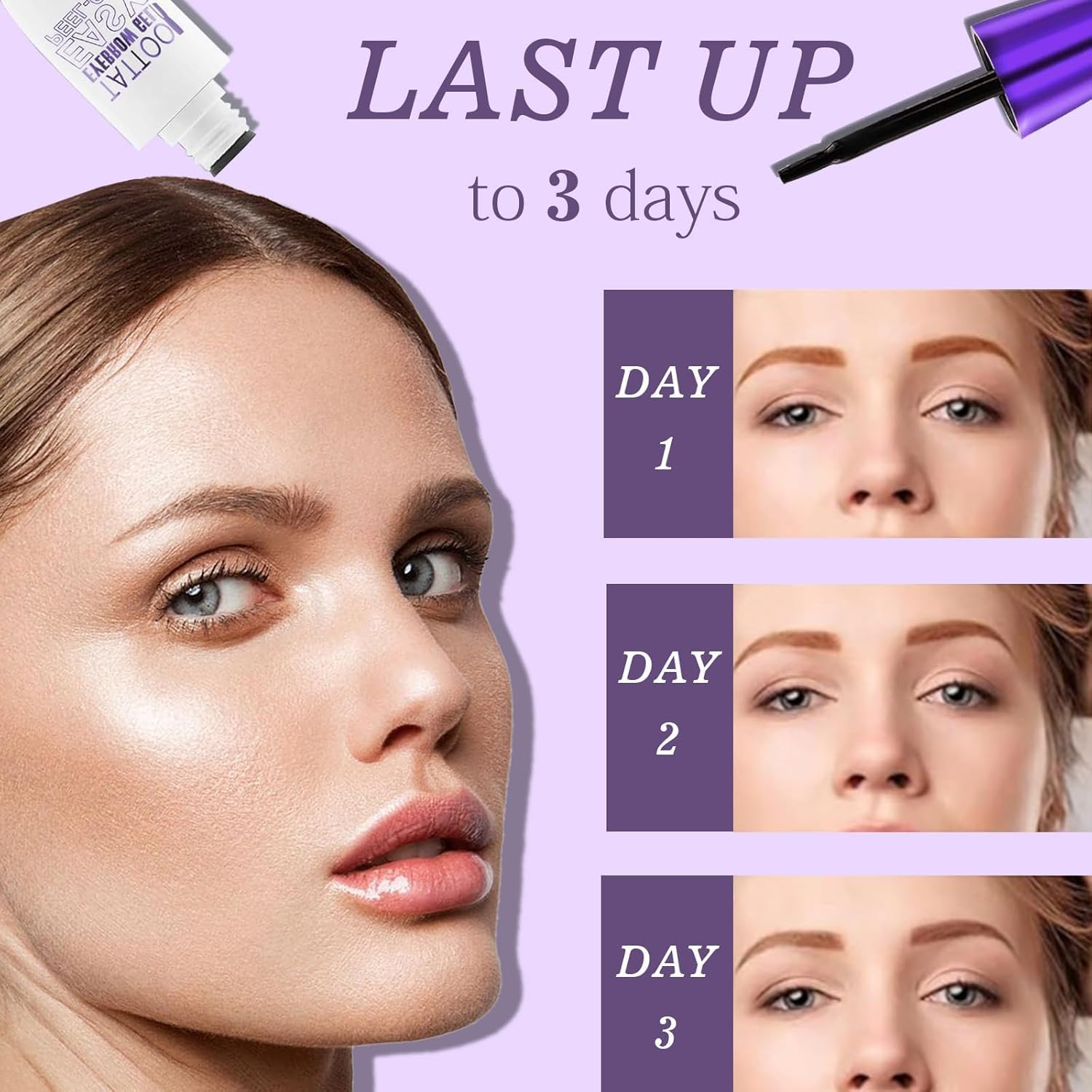 Peel off Eyebrow Tinting Gel Kit- Dark Brown/Light Brown/Black Tattoo Eyebrow Gel Easy Peel Off,Waterproof Longlasting Peel off Eye Brow Tinted Glue,Up to 3 Days Brow Stain (01#Dark Brown, 1Pcs) image number 4