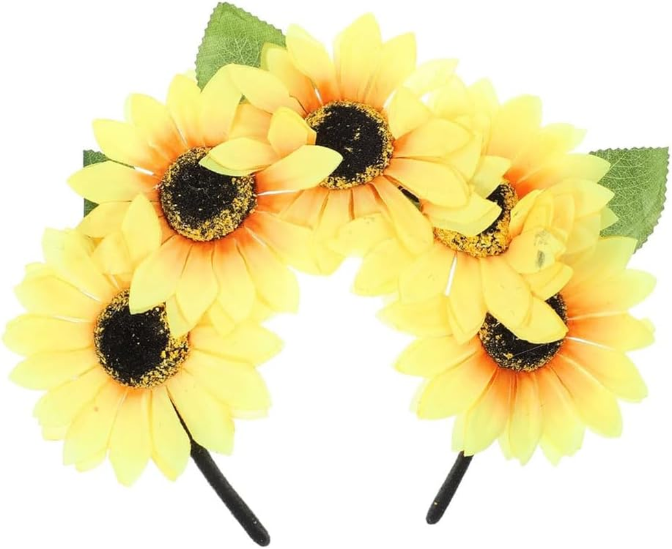 KOMUNJ Sunflower Flower Headband Rave Party Headdress Costume Accessory Garland Hair Band Sunflower Child Rave Women image number 4