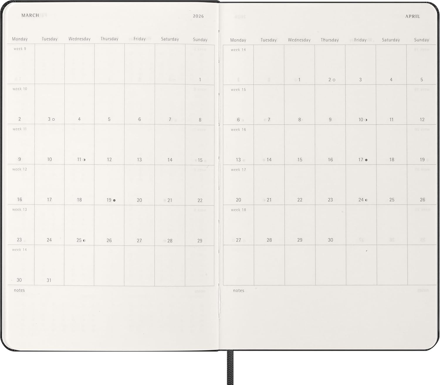 Moleskine - 2026-12 Month Weekly Horizontal Hard Cover Diary - Large - Black image number 6