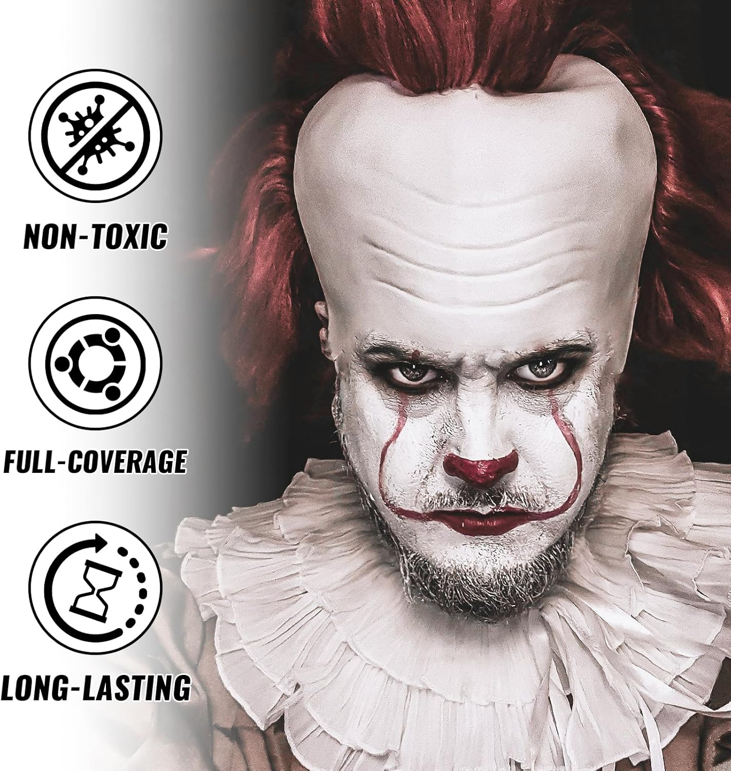 YBUETE White Oil Based Face Body Paint Stick, Non-Toxic Full-Coverage Face Painting for Halloween Cosplay Joker Zombie Vampire Skeleton Clown Makeup, Waterproof Cream White Body Painting for Adults - Black image number 6