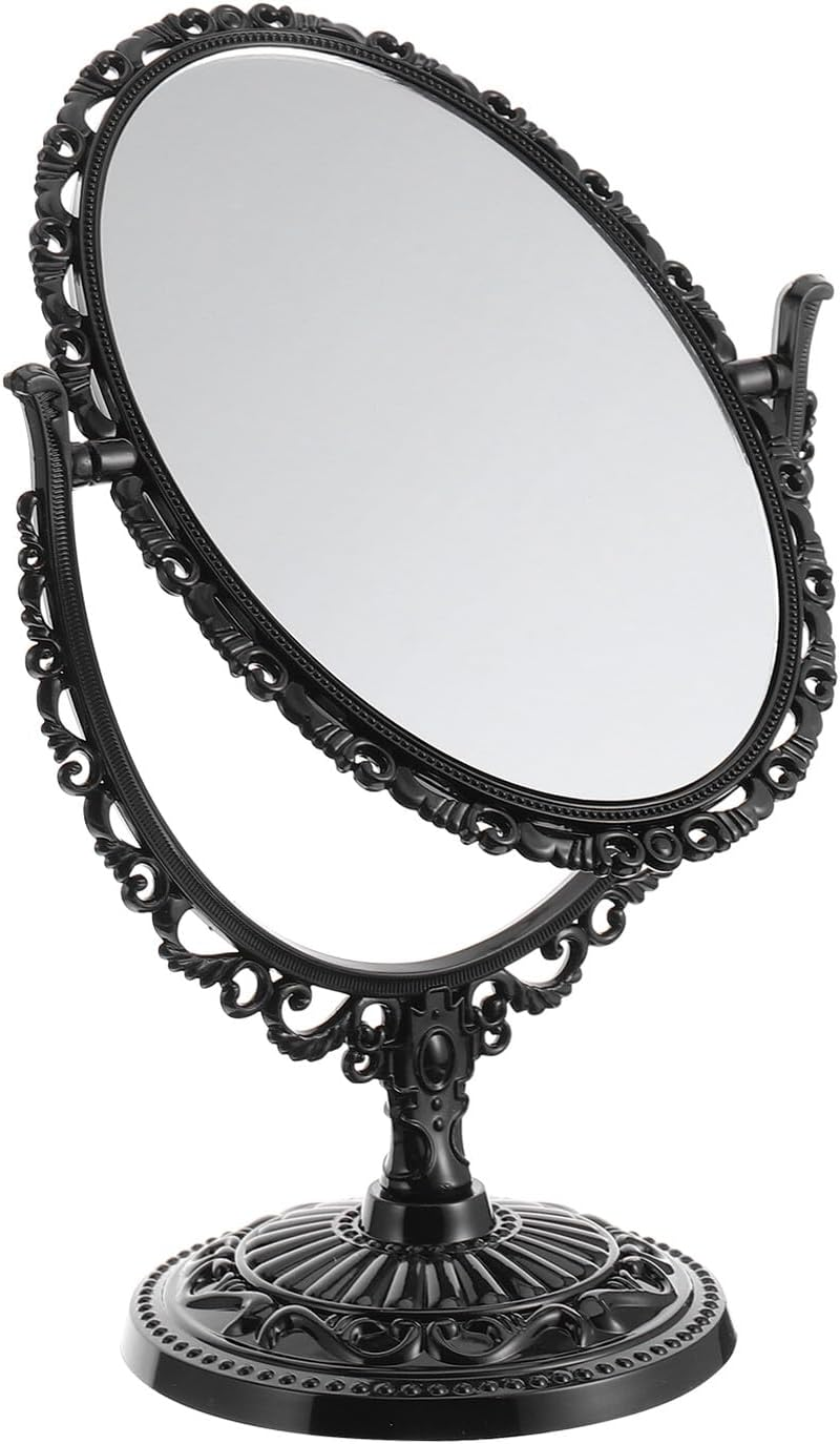 ULTECHNOVO Vintage Black Oval Double-Sided Makeup Mirror Swivel Base, Large Retro Metal Cosmetic Mirror for Vanity Desk and Dressing Table Use image number 4