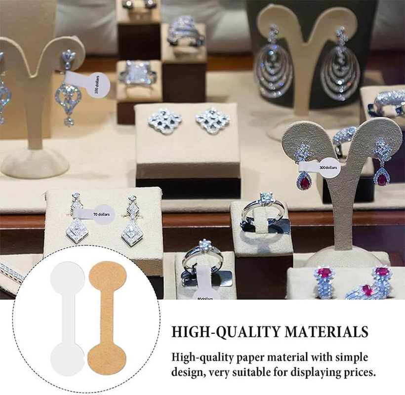 4 Rolls Jewelry Price Tags Stickers,Round Jewelry Price Tag Stickers Short Dumbbell Self Adhesive Blank Tags Labels,Jewelry Price Tags Stickers Blank Jewelry Tags for Earring Necklace Bracelet (Brown) - Brown image number 6