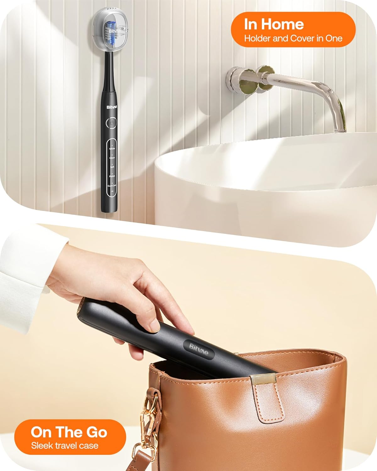 Bitvae Sonic Electric Toothbrush for Adults and Kids, ADA Accepted Travel Electric Toothbrush with Rechargeable 60-Day Battery Life, 8 Toothbrush Heads, 5 Modes, Toothbrush Holder, Black image number 6