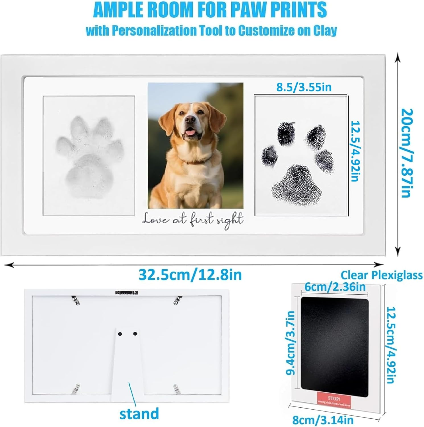 Paw Print Kit for Dogs, Pet Memorial, Kit with Wooden Pet Memorial Frame, Soft Pawprint Clay and Clean Touch Ink Pad, DIY Choice for Dog Cat Lovers (White) image number 2
