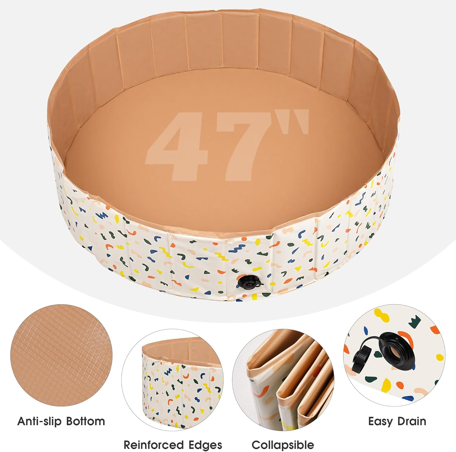 Advwin Foldable Dog Swimming Pool, 120Cm Portable Bath Tub for Pets Dogs and Cats, Non-Slip Bottom Summer Pool, Heavy-Duty PVC Pet Pool for Indoor and Outdoor image number 3