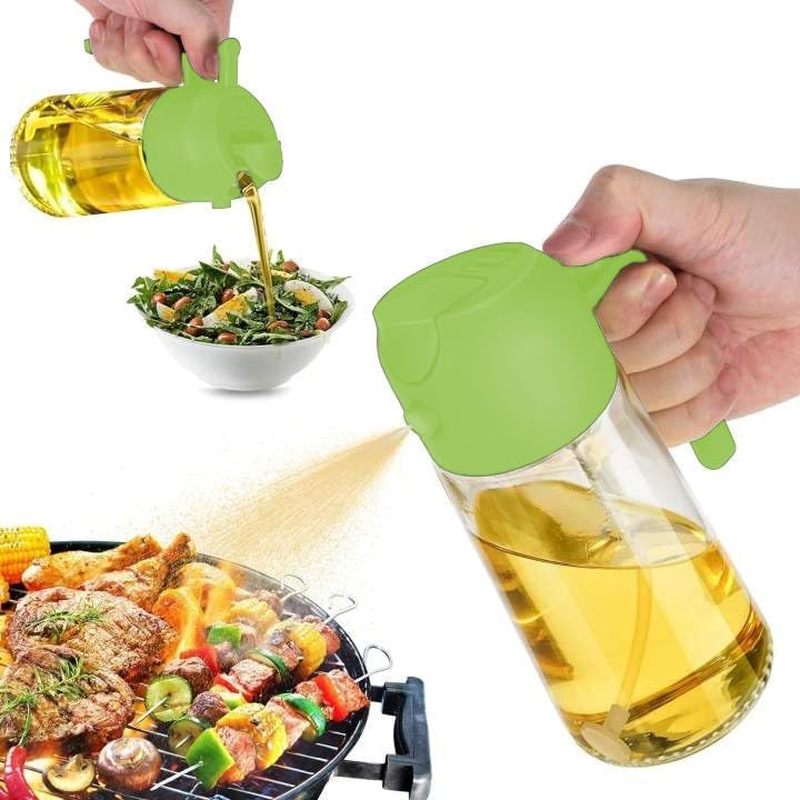 SMART PEPPER Oil Dispenser, 2 in 1 Oil Sprayer for Cooking, 16Oz/480Ml Glass Oil Spray Bottle with Pourer, Food-Grade Oil Dispenser and Oil Sprayer for Kitchen, Salad, Frying, BBQ (White)